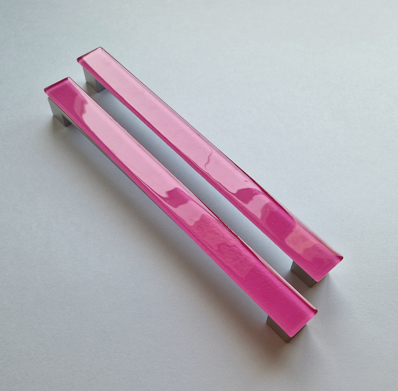 A Set of 2 Large Glass Pulls in Matte Pink. Artistic Fuchsia Pink Furniture Glass Pull - 00--