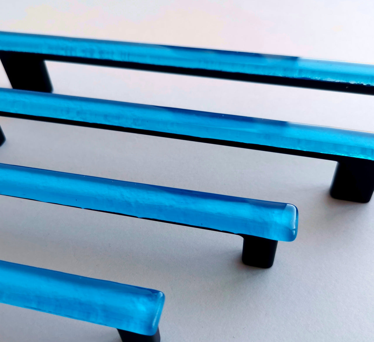 Azure Blue Fused Glass Pull. Artistic Deep Blue Furniture Glass Pull - 0046