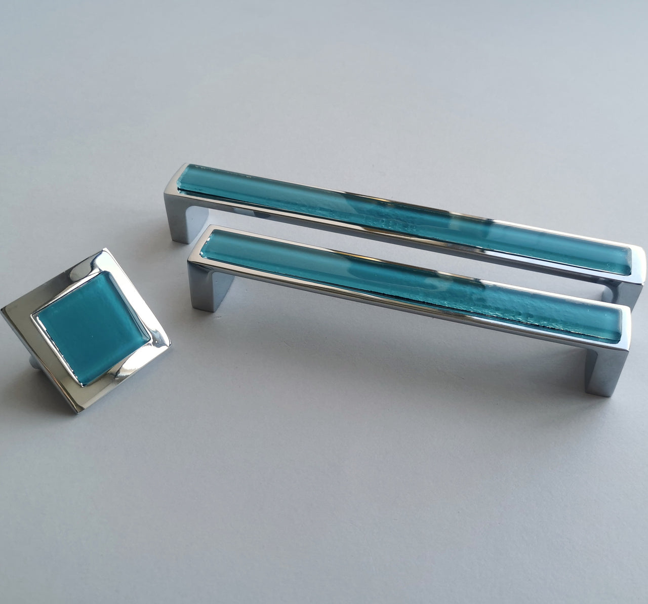 Pop-up Lake Blue Fused Glass Pull/Knob. Artistic Blue Furniture Glass Handle - 0048