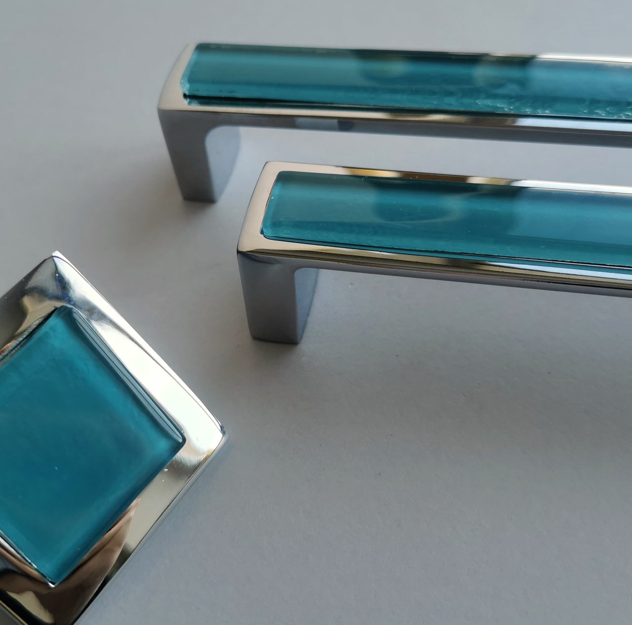 Pop-up Lake Blue Fused Glass Pull/Knob. Artistic Blue Furniture Glass Handle - 0048