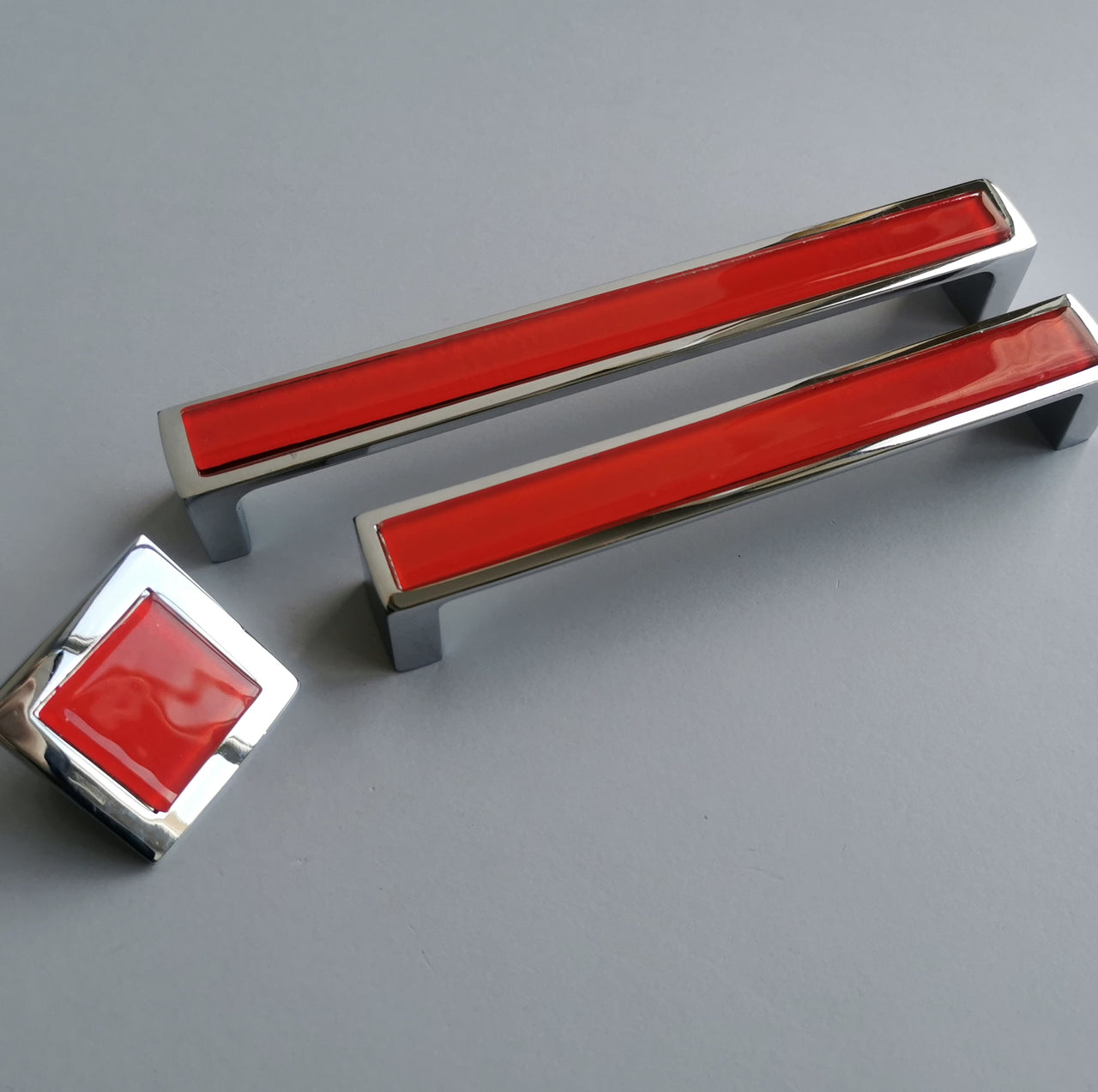 Pop-up Red Orange Fused Glass Pull/Knob. Artistic Reddish Furniture Glass Handle - 0030