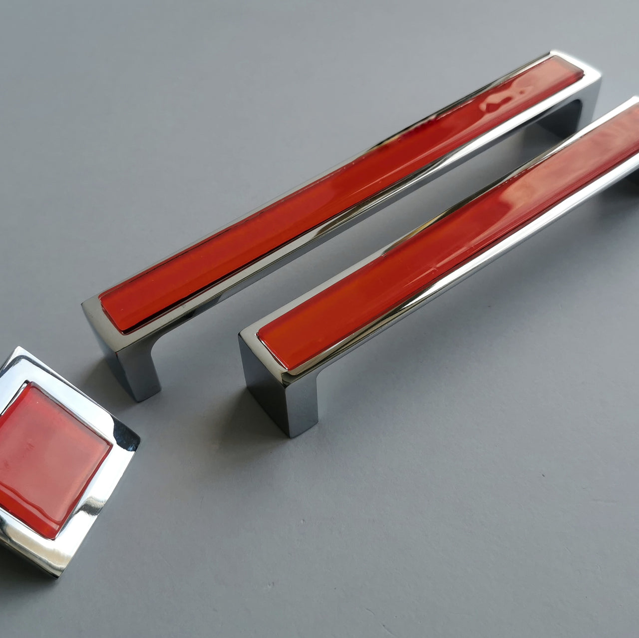 Pop-up Red Orange Fused Glass Pull/Knob. Artistic Reddish Furniture Glass Handle - 0030