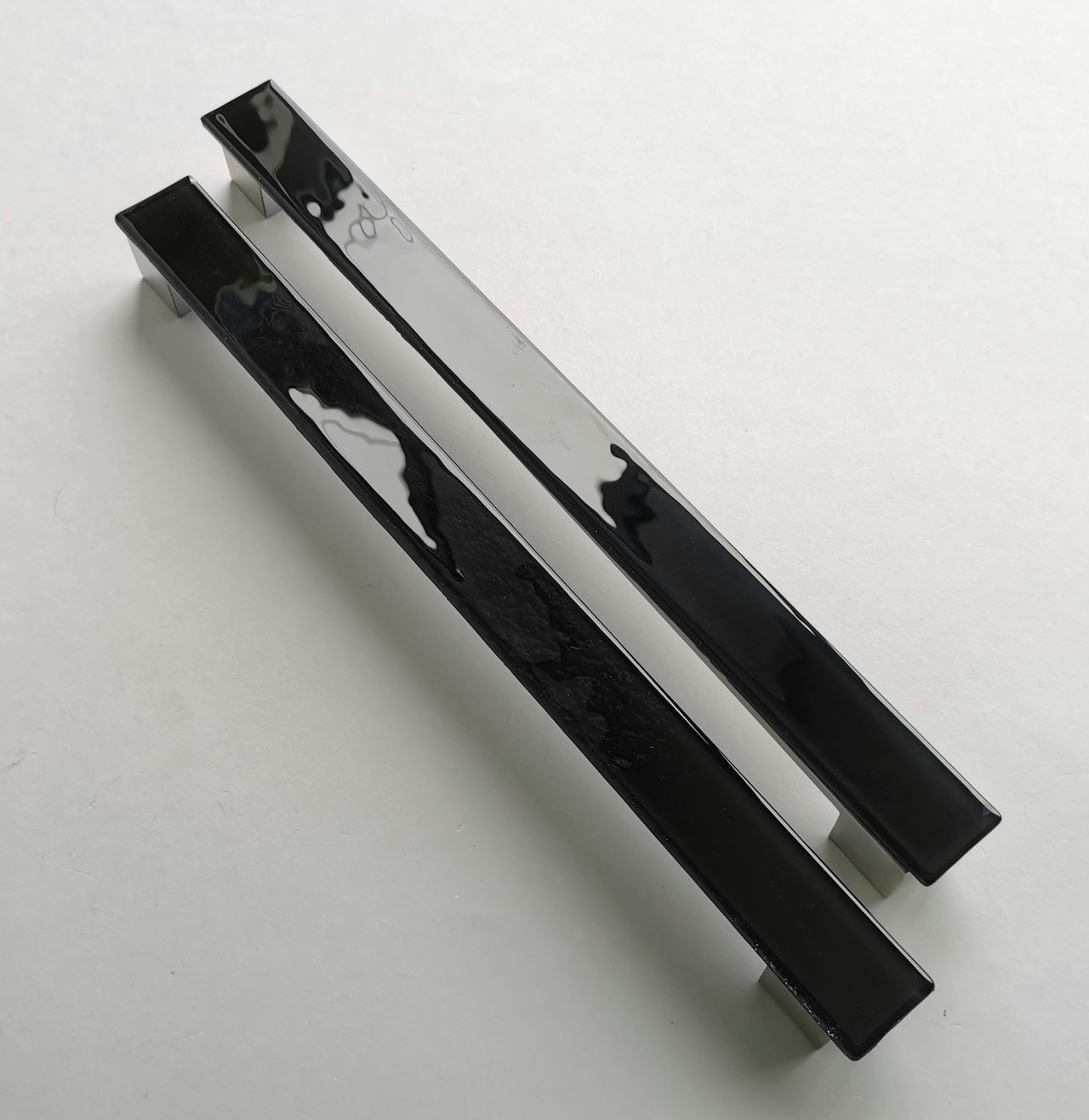 A Set of 2 Large Glass Pulls in Matte Black. Large Matte Black Glass Pull - 0051