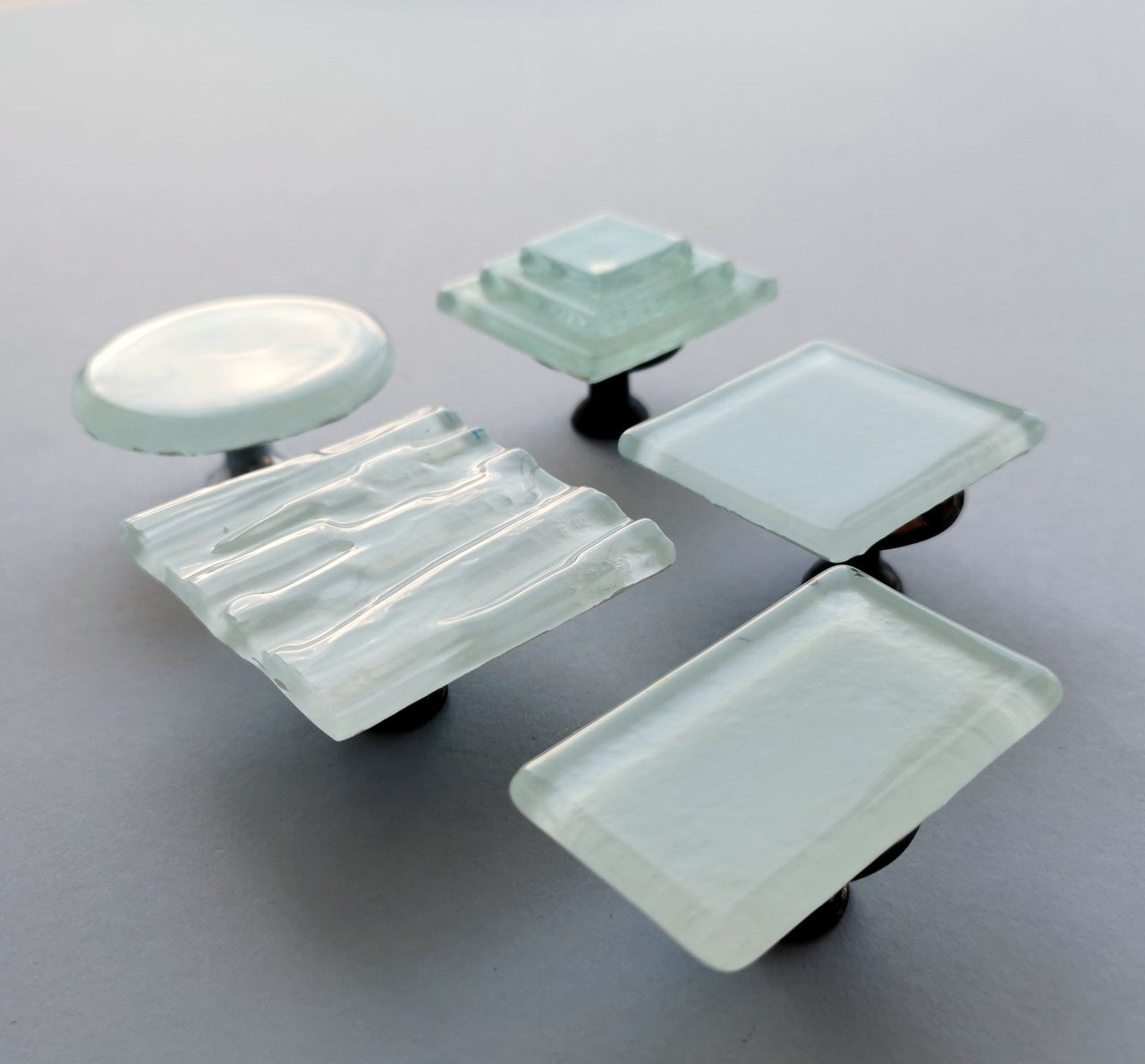 Matte White Fused Glass Knob. Artistic White Furniture Glass Knob - 0037