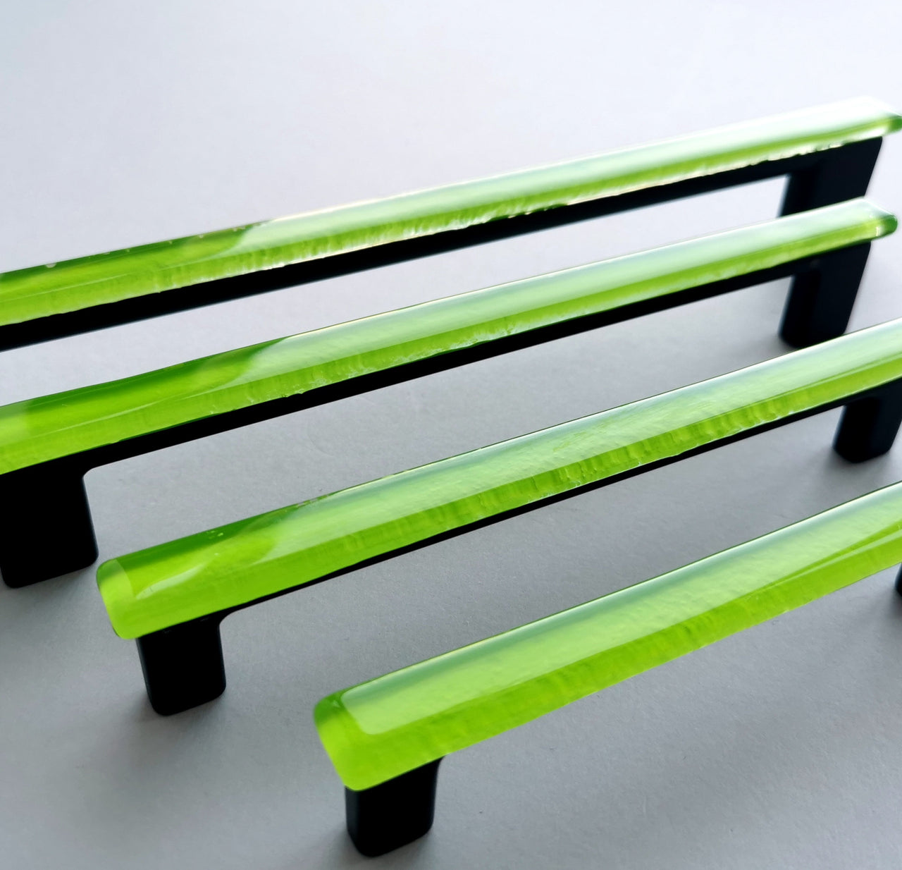 Lime Green Fused Glass Pull. Artistic Matte Green Furniture Glass Pull - 0025