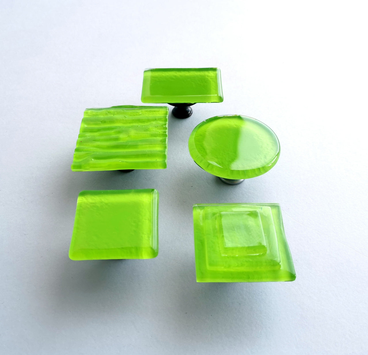 Lime Green Fused Glass Knob. Artistic Matte Green Furniture Glass Knob - 0025