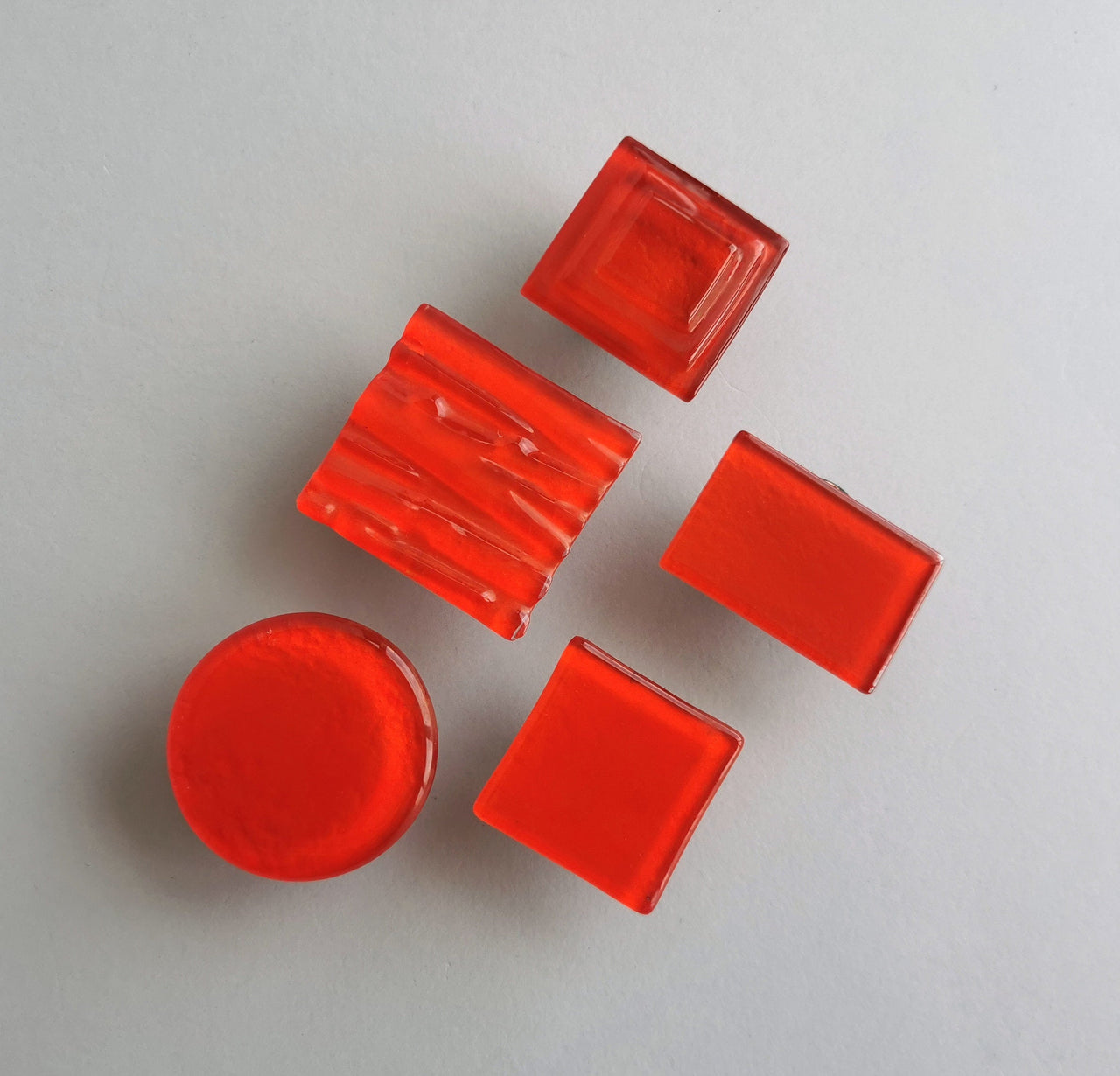 Red Orange Fused Glass Knob. Artistic Reddish Orange Furniture Glass Knob - 0030