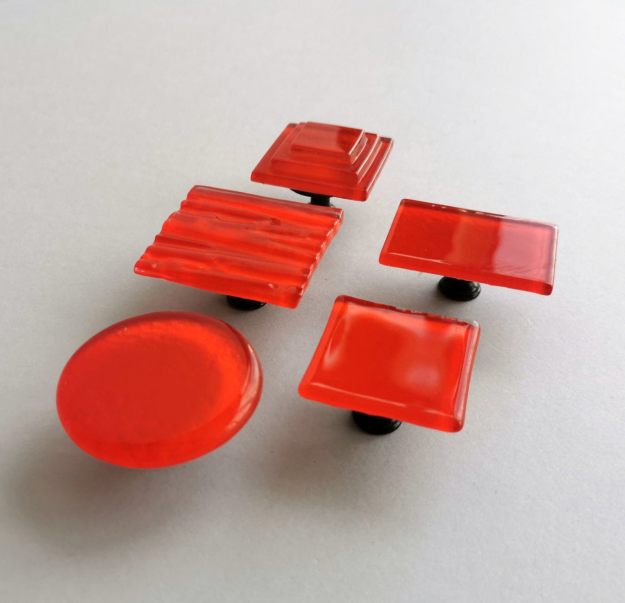 Red Orange Fused Glass Knob. Artistic Reddish Orange Furniture Glass Knob - 0030