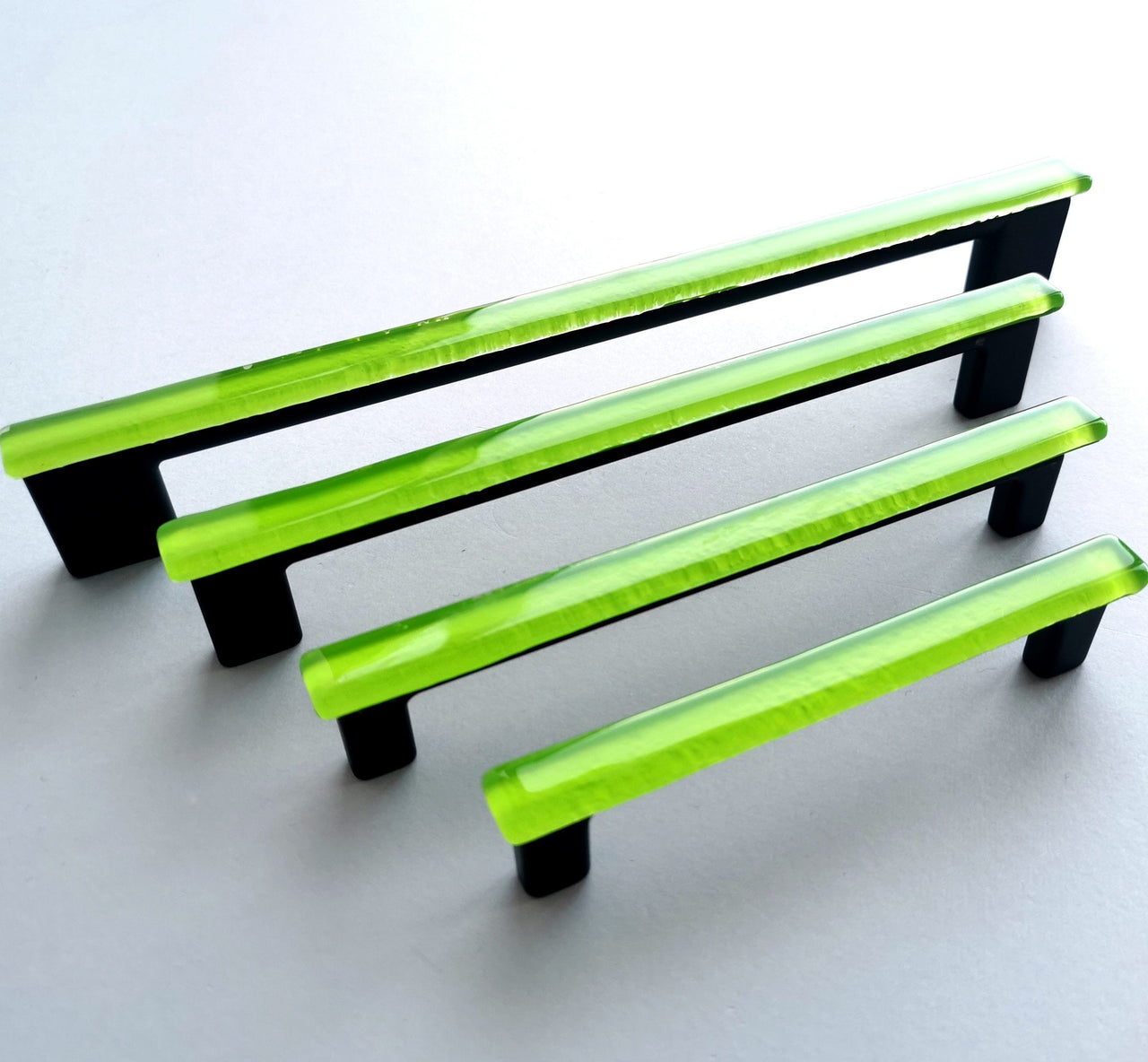 Lime Green Fused Glass Pull. Artistic Matte Green Furniture Glass Pull - 0025