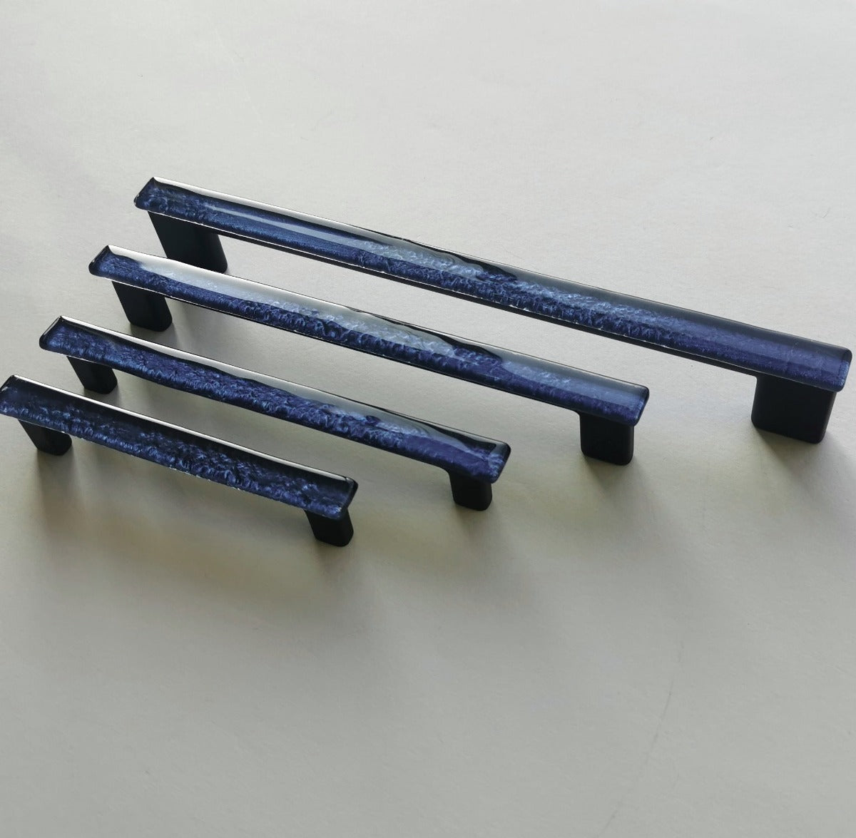 Indigo Blue Glass Pull. Artistic Dark Blue Furniture Glass Pull - 0039