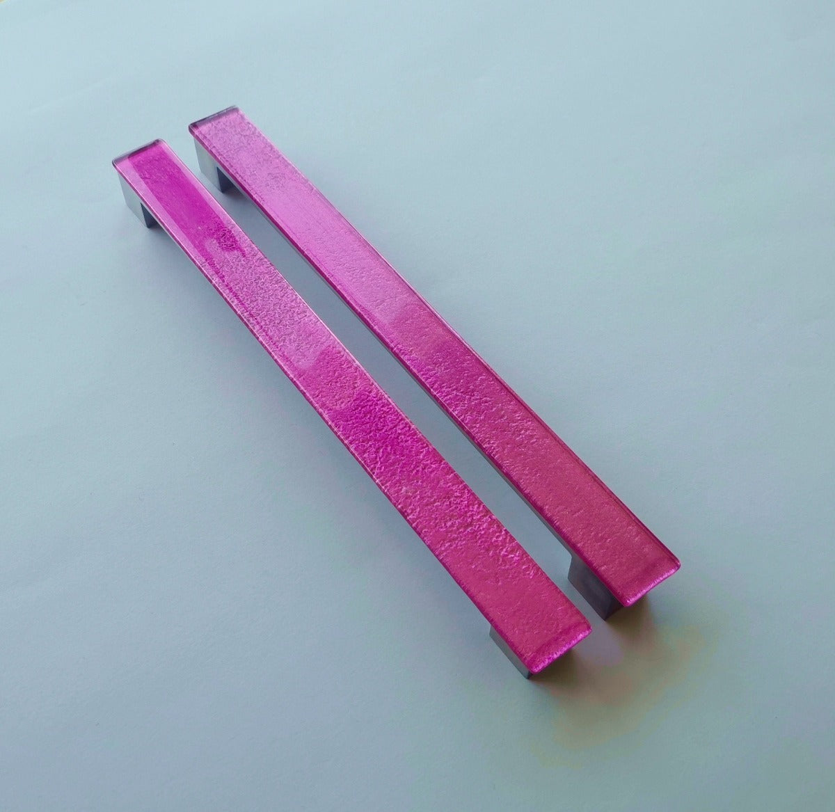 A Set of 2 Large Glass Pulls in Bright Pink. Artistic Fuchsia Glass Pull. Pink Glass Pull - 0022