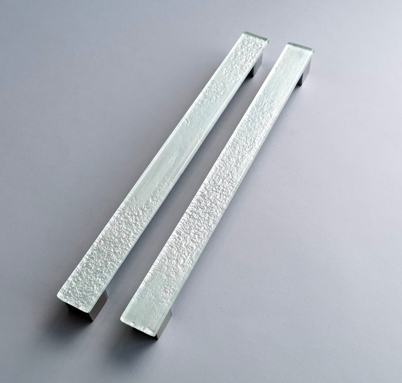 A Set of 2 Large Glass Pulls in Pearl White. Pearl White Glass Pull. White Cabinet Handle - 0016