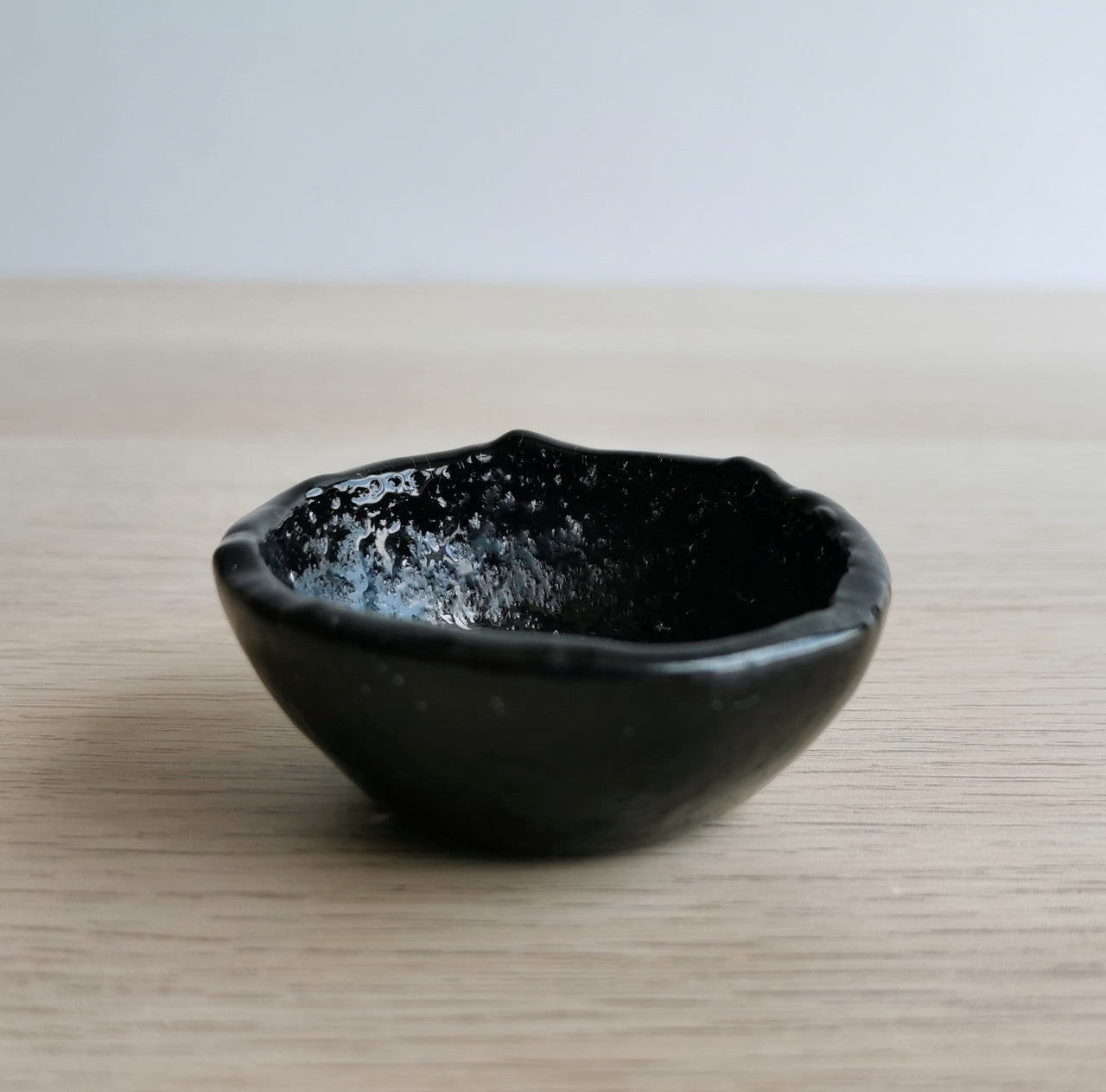 Merry Minimalist Black Glass Bowl. Tiny Black Glass Olive Oil Bowl - 2 3/8" (6cm.)
