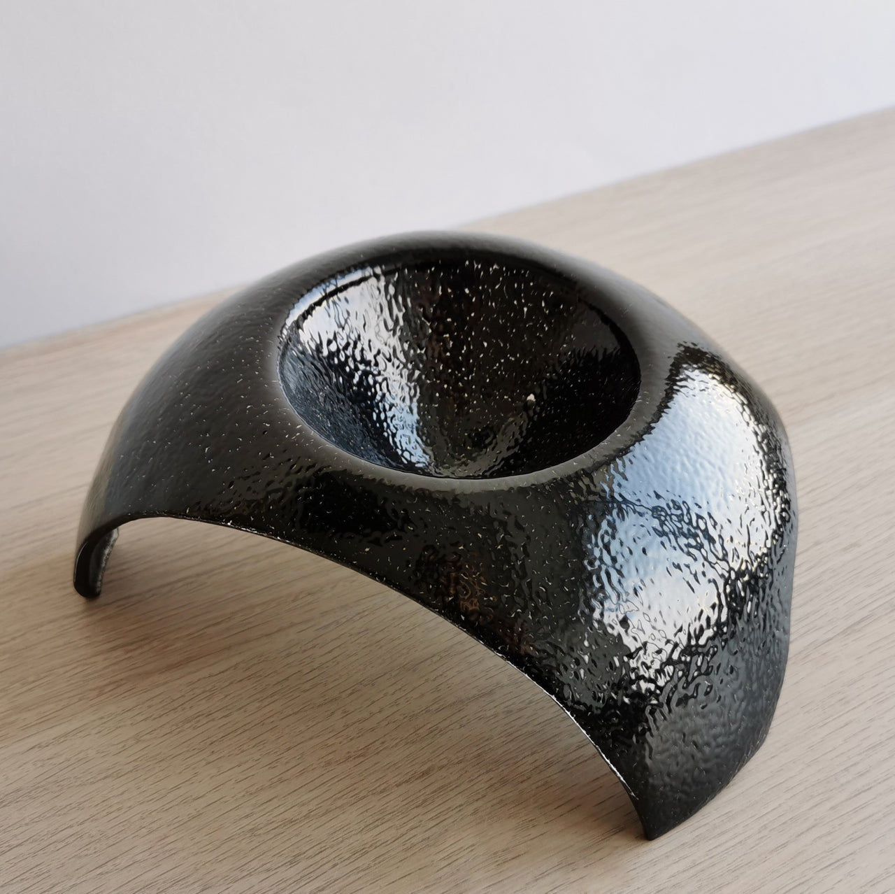 SOL Minimalist Black Glass Bowl. Artistic One Of A Kind Glass Bowl - 3 15/16" (10cm.)