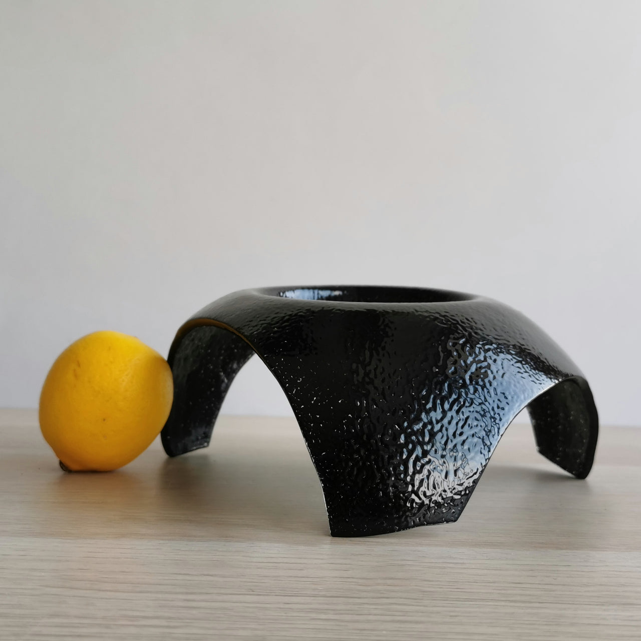 SOL Minimalist Black Glass Bowl. Artistic One Of A Kind Glass Bowl - 3 15/16" (10cm.)