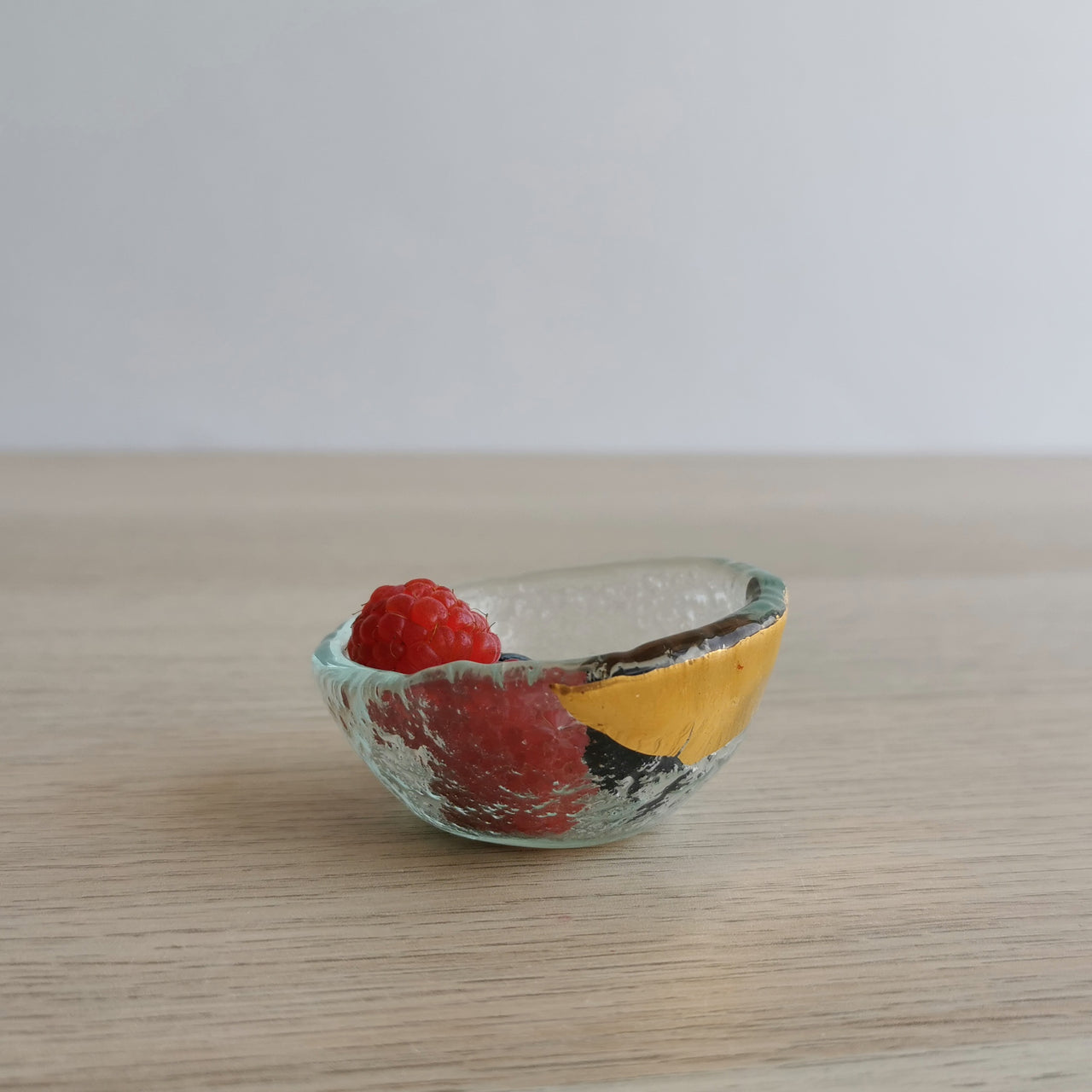 Merry Minimalist Transparent&Gold Glass Bowl. Tiny Transpanet&Gold Glass Olive Oil Bowl - 2 3/8" (6cm.)