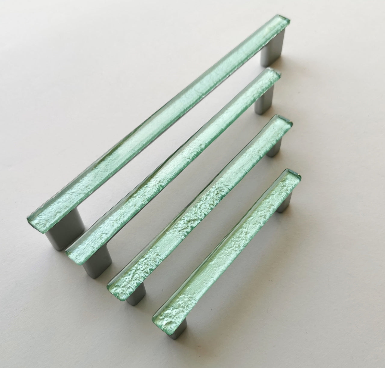 Pale Mint Green Fused Glass Pull. Artistic Pale Mint Green Furniture Glass Pull - 0042