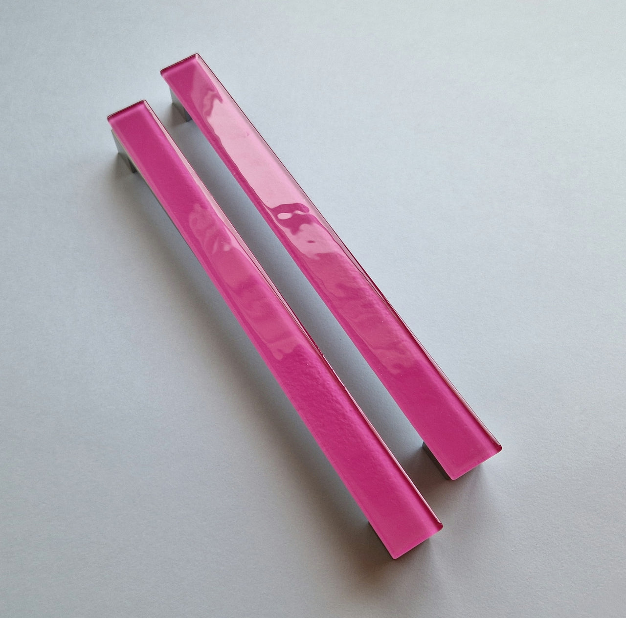 A Set of 2 Large Glass Pulls in Matte Pink. Artistic Fuchsia Pink Furniture Glass Pull - 00--