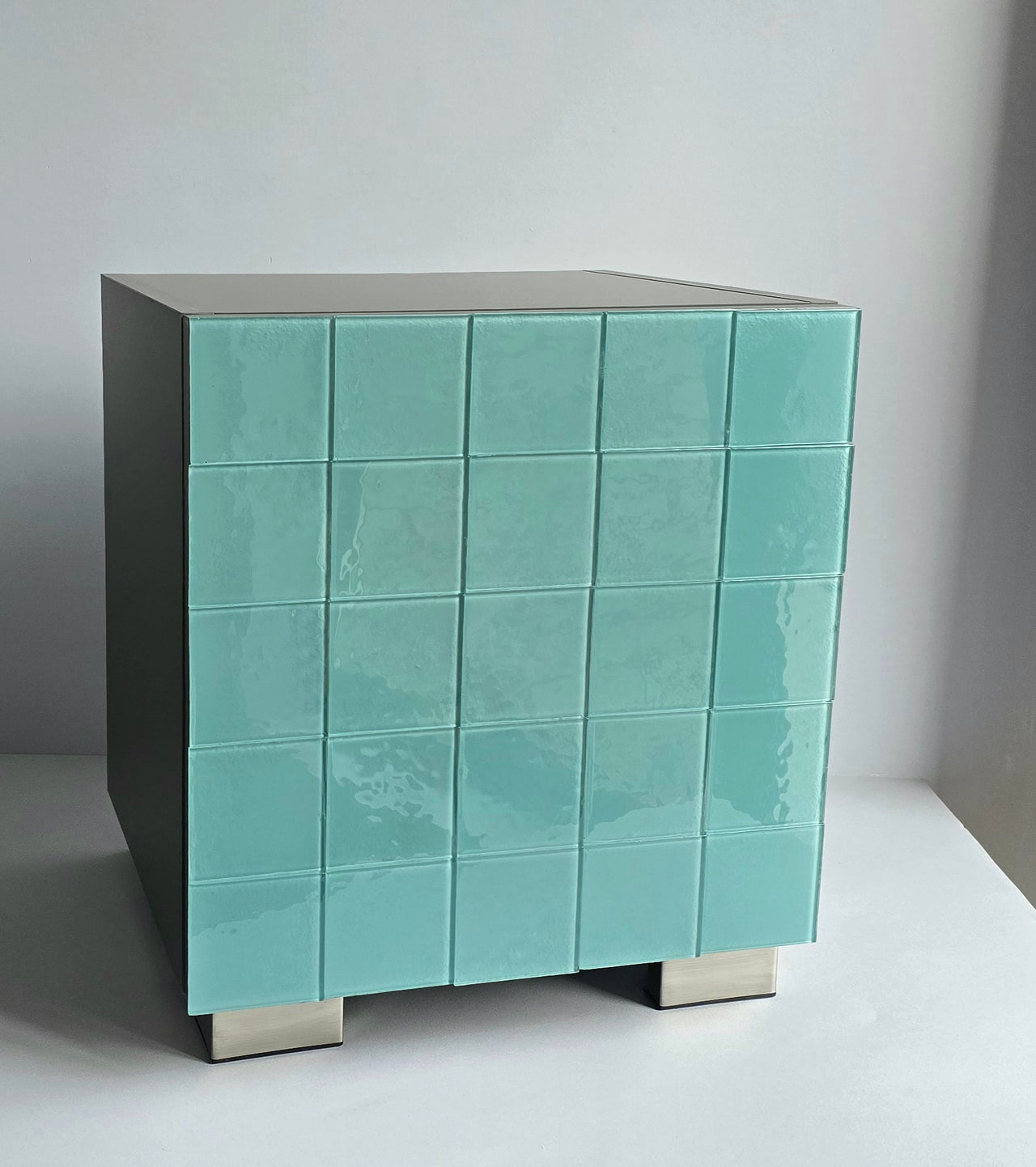 Artistic Chinchilla Grey Glass Door Night Stand. Tile Night Stand. Tile Cabinet in Chinchilla Grey Color 0035