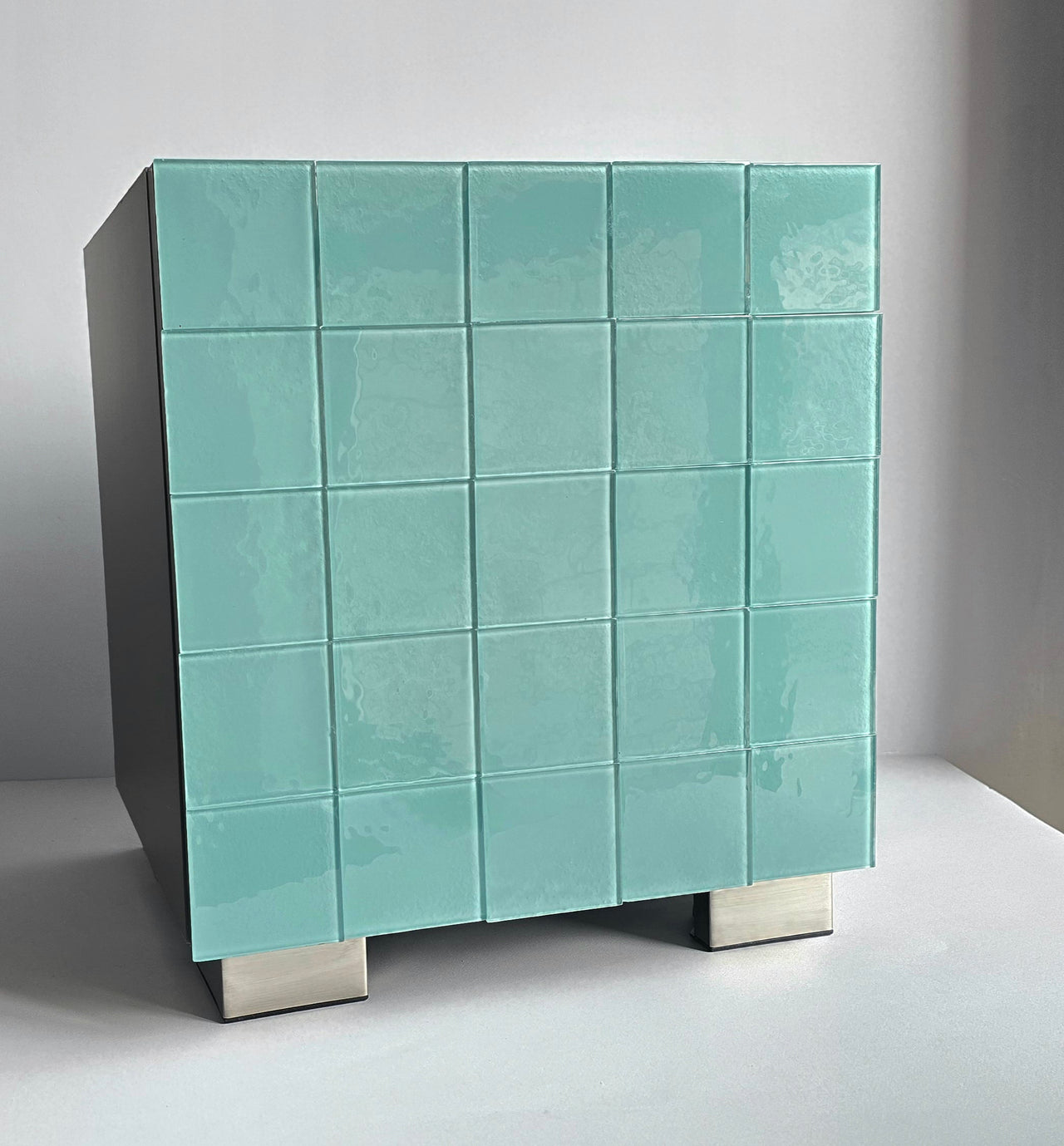 Artistic Chinchilla Grey Glass Door Night Stand. Tile Night Stand. Tile Cabinet in Chinchilla Grey Color 0035