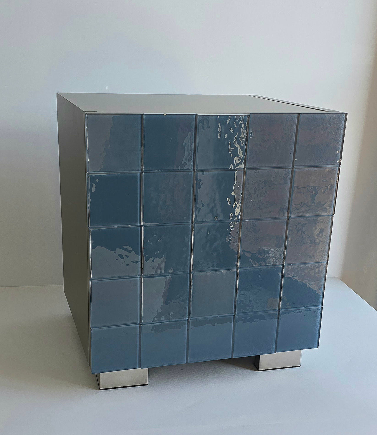 Tile Polar Grey Glass Door Night Stand. Tile Night Stand. Tile Cabinet in Polar Grey Color 0058