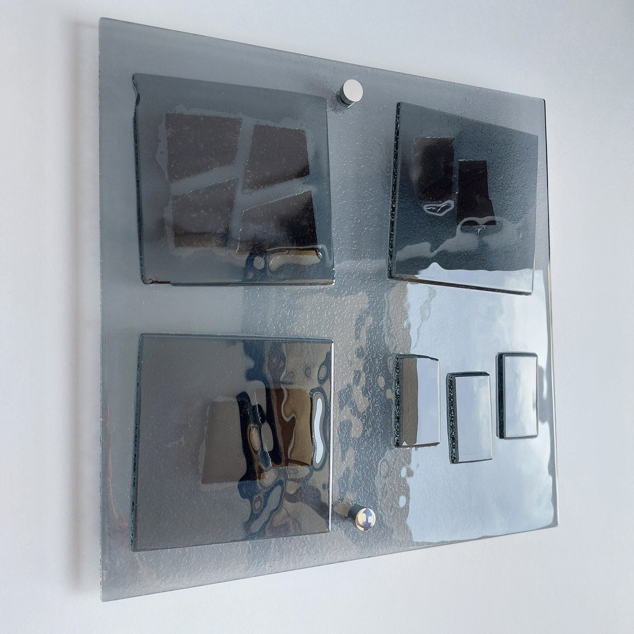 Artistic Grey Fused Glass Wall Art Panel. Square Detailed Glass Wall Panel. Modern Glass Wall Art. Original Artistic Glass Art. Quadro 17
