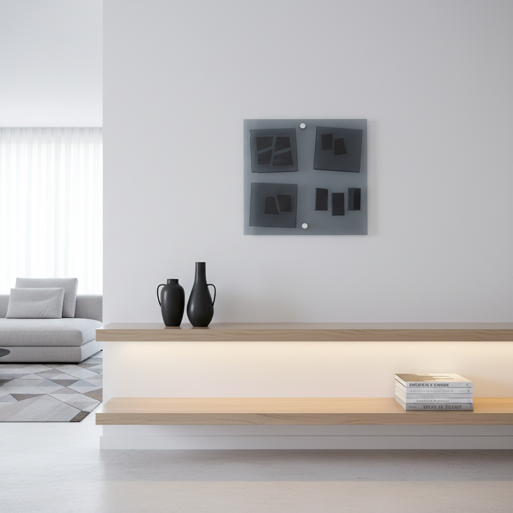 Artistic Grey Fused Glass Wall Art Panel. Square Detailed Glass Wall Panel. Modern Glass Wall Art. Original Artistic Glass Art. Quadro 17