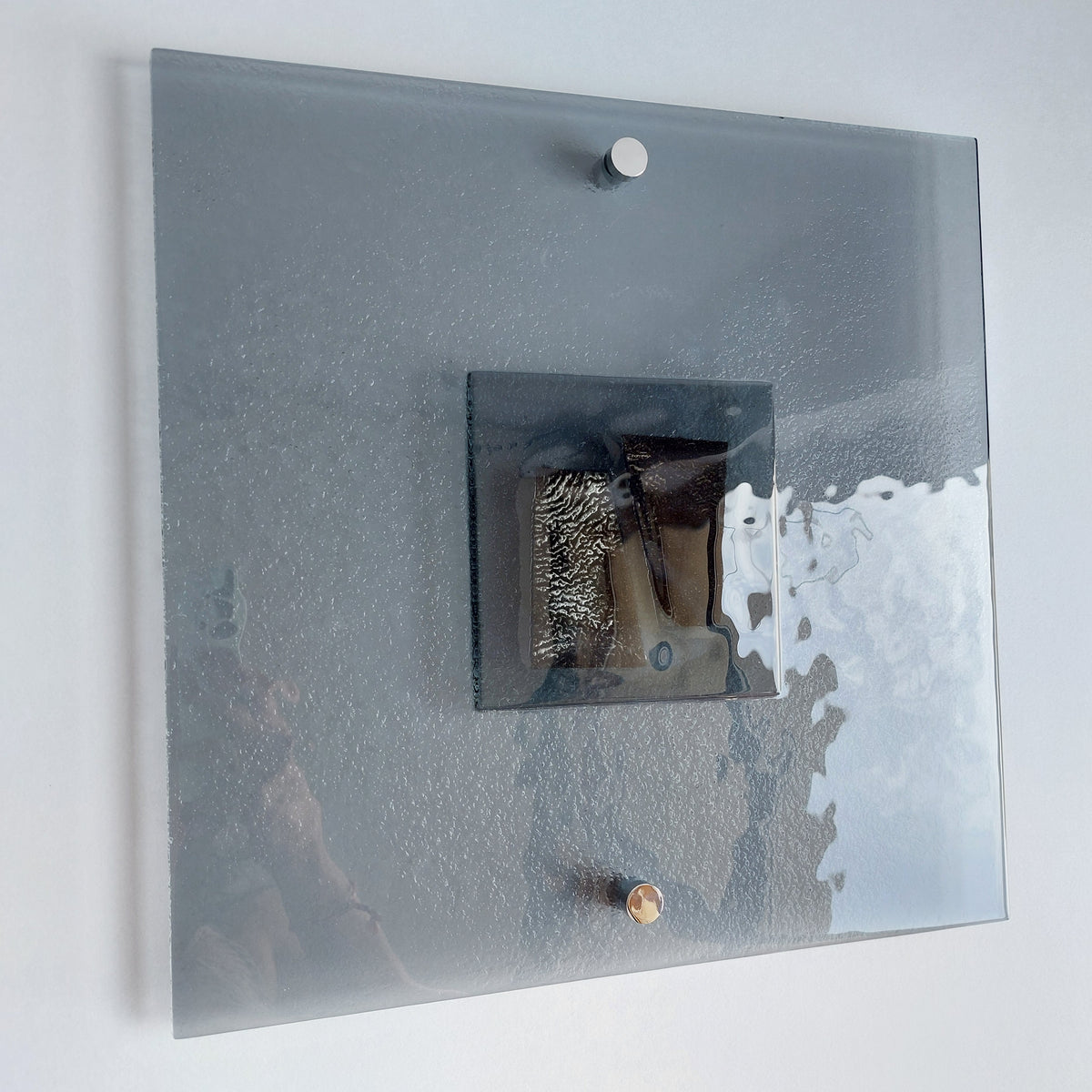 Artistic Grey Fused Glass Wall Art Panel. Square Detailed Glass Wall Panel. Modern Glass Wall Art. Original Artistic Glass Art. Quadro 16
