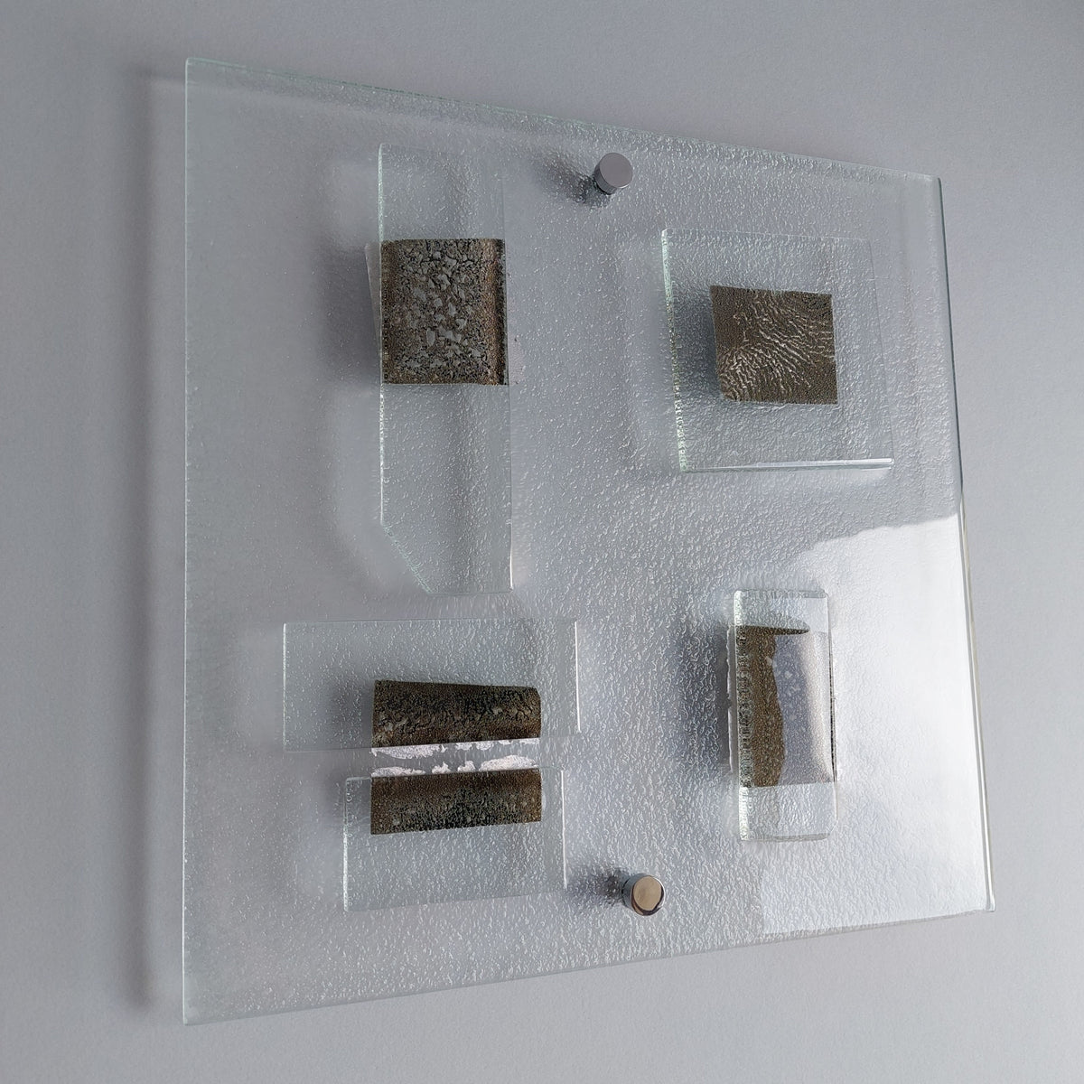 Artistic Clear Fused Glass Wall Art Panel. Square Detailed Glass Wall Panel. Modern Glass Wall Art. Original Artistic Glass Art. Quadro 14