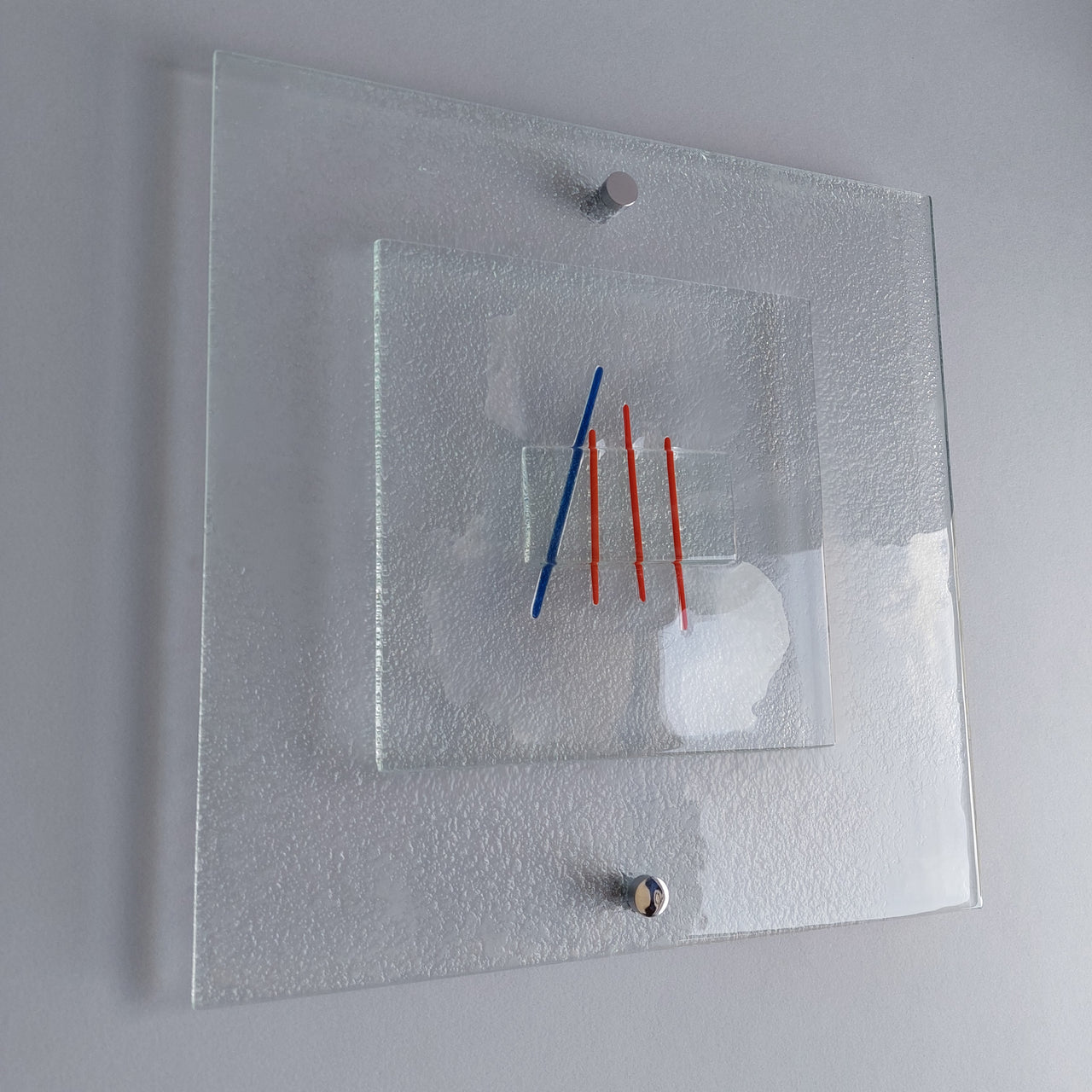 Artistic Clear Fused Glass Wall Art Panel. Square Detailed Glass Wall Panel. Modern Glass Wall Art. Original Artistic Glass Art. Quadro 18