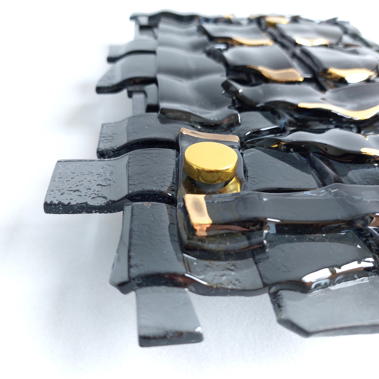 Fused Glass Grey Wall Art Panel With Gold. Detailed Glass Wall Panel. Modern Glass Wall Art.  Box 15
