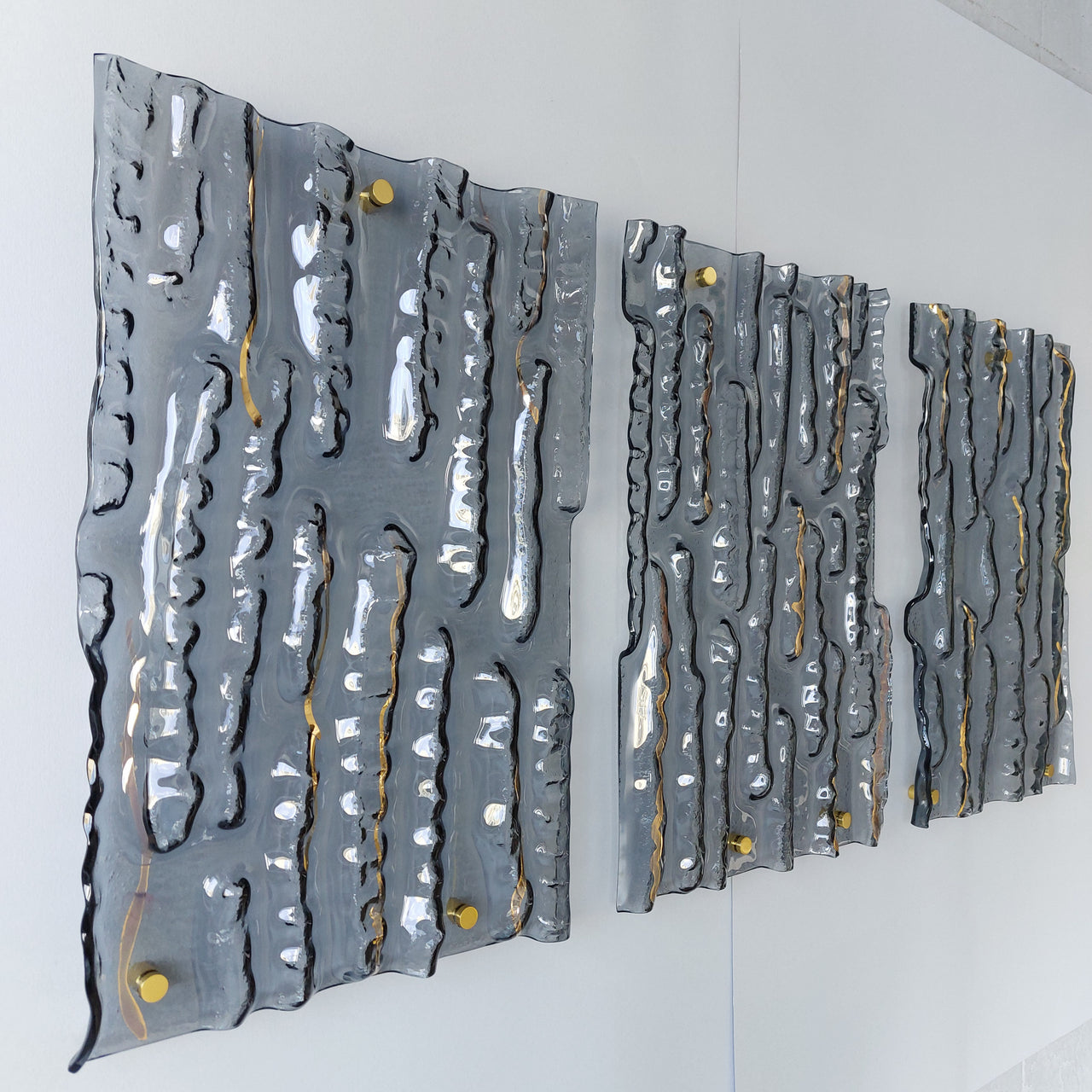 Set of 3 Artistic Grey Fused Glass Wall Art Panel With Gold. Detailed Glass Wall Panel. Modern Glass Wall Art. Artistic Glass Art. TexSet1