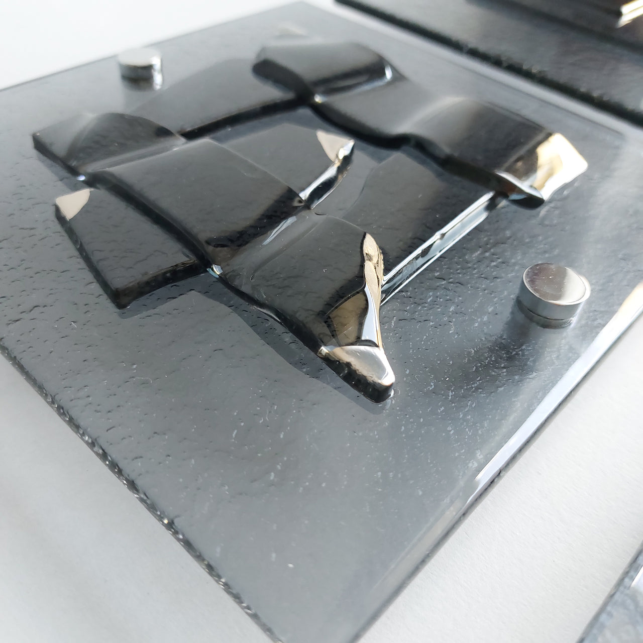 Set of 6 Artistic Grey Fused Glass Wall Art Panels With Platinum. Elements 22