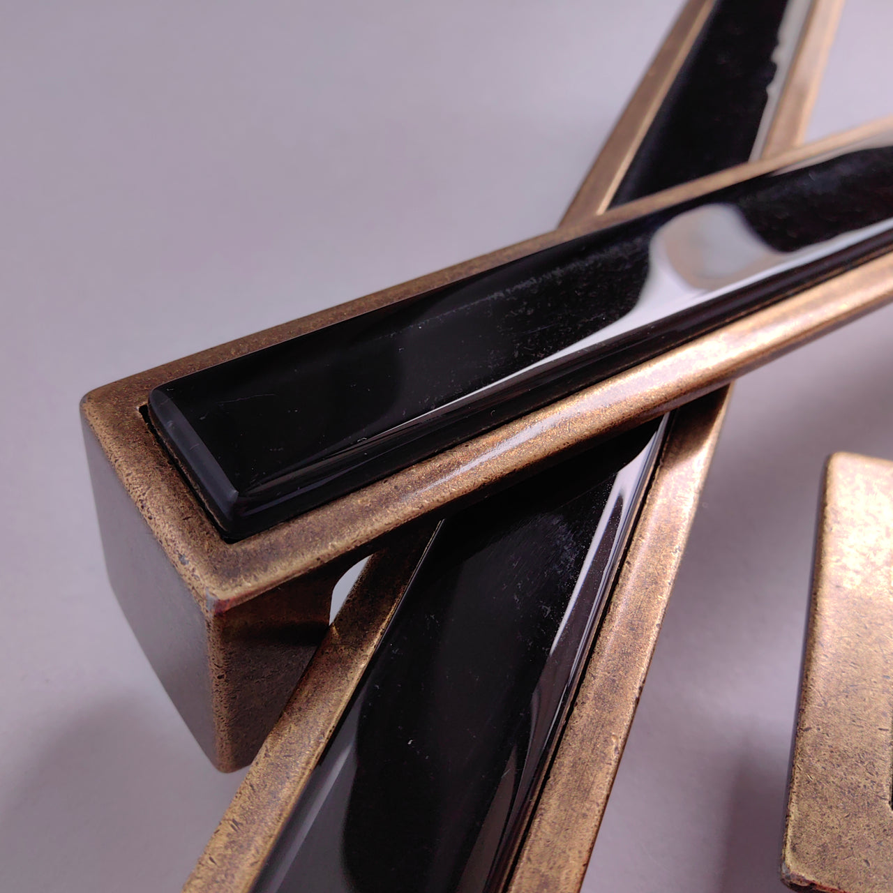 Pop-up Matte Black Glass Pop-up Pull/Knob. Antique Brass Metal Finish. Pop-up Glass Handles - 0051