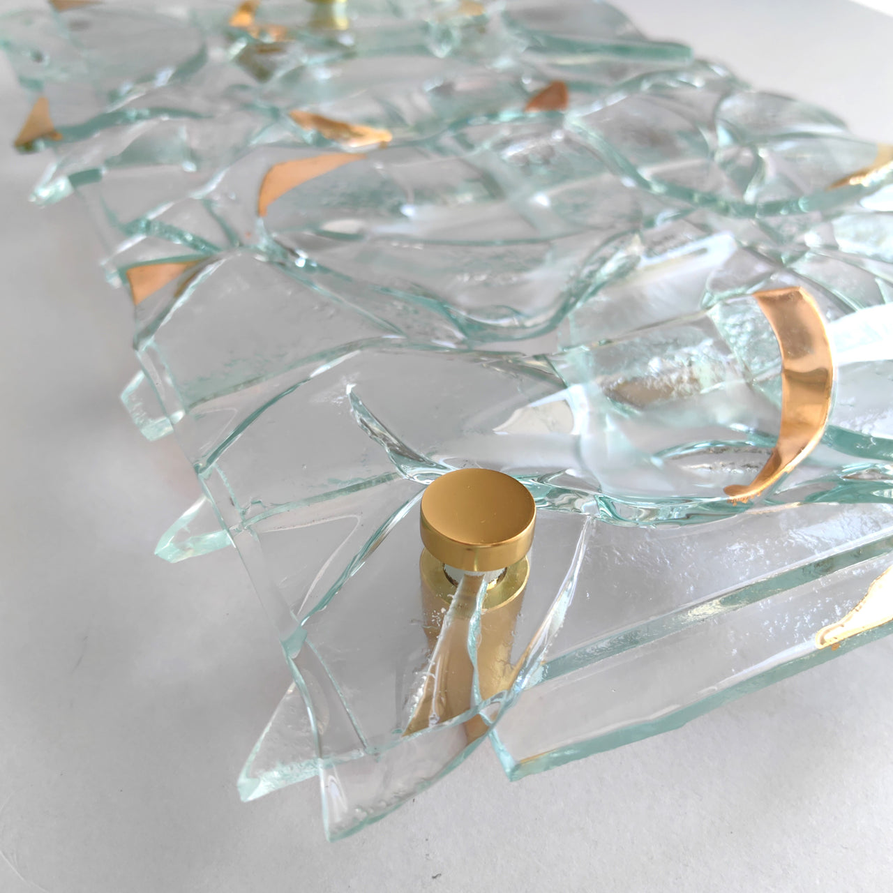 Fused Clear Glass Wall Art Panel With Gold. Detailed Glass Wall Panel. Modern Glass Wall Art. Original Glass Art. Artistic Glass Art. Box 8