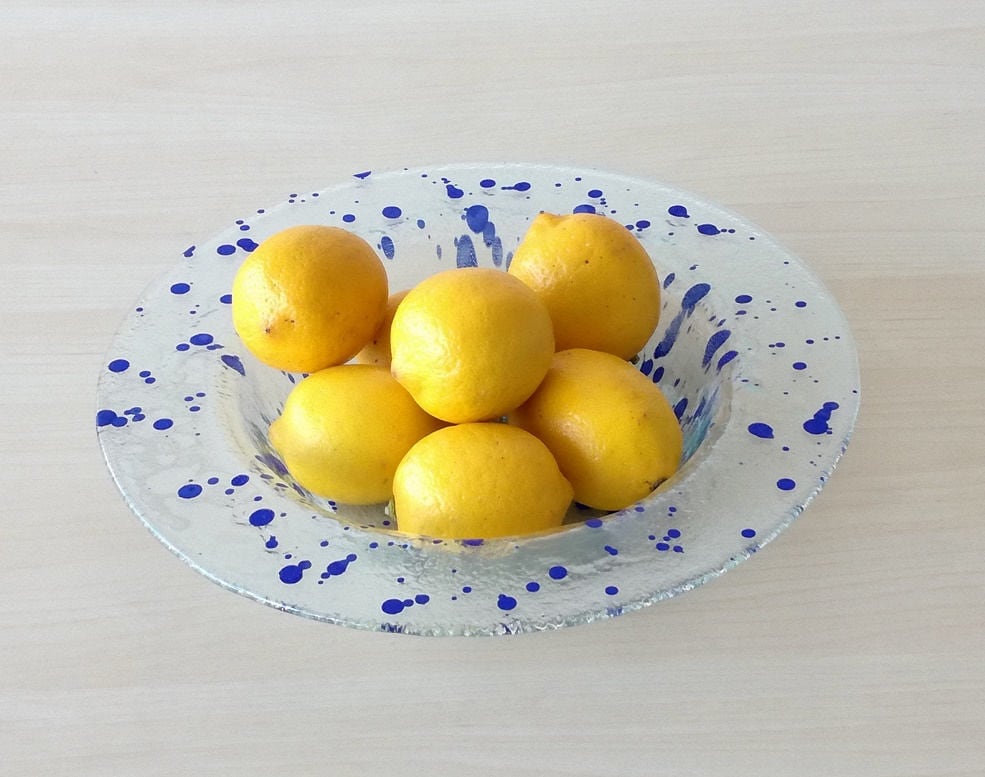 Modern Minimalist Fused Glass Fruit Bowl. Centerpiece Fruit Bowl. Mininalist Glass Bowl. Cobalt Blue Accents Glass Bowl. Designer Glass Bowl