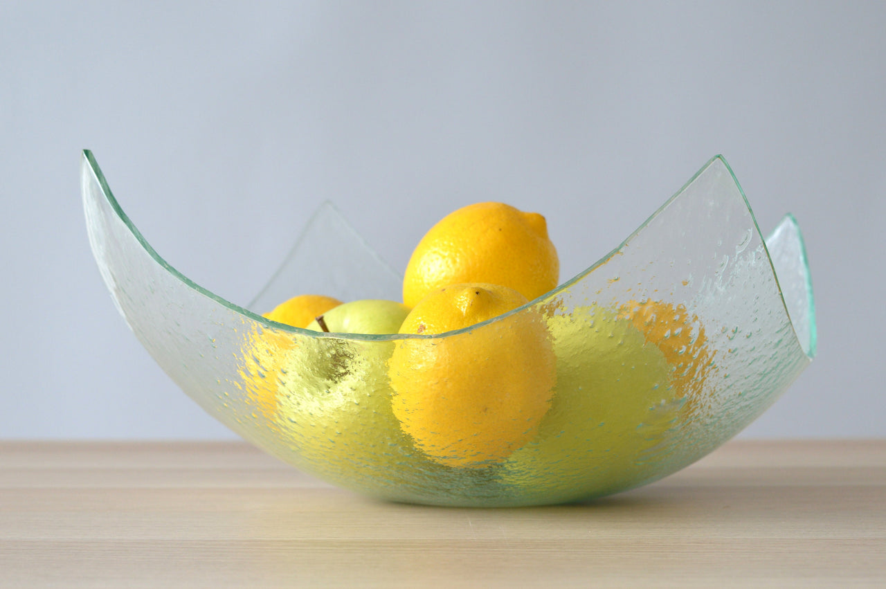 Modern Minimalist Fused Glass Fruit Bowl. Centerpiece Salad Bowl Mininalist Glass Bowl. Clear Glass Fused Glass Bowl. Designer Fruitbowl XXL