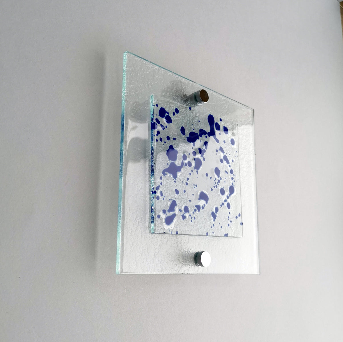 Fused Glass Jackson Pollock Inspired Wall Art Panel. Blue Detailed Glass Wall Art. Modern Glass Wall Art. Original Glass Art.