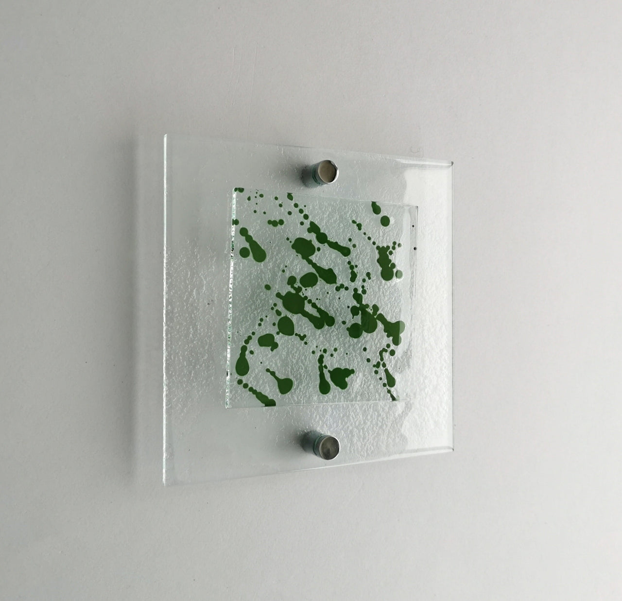 Fused Glass Jackson Pollock Inspired Wall Art Panel. Green Detailed Glass Wall Art. Modern Glass Wall Art. Original Glass Art.