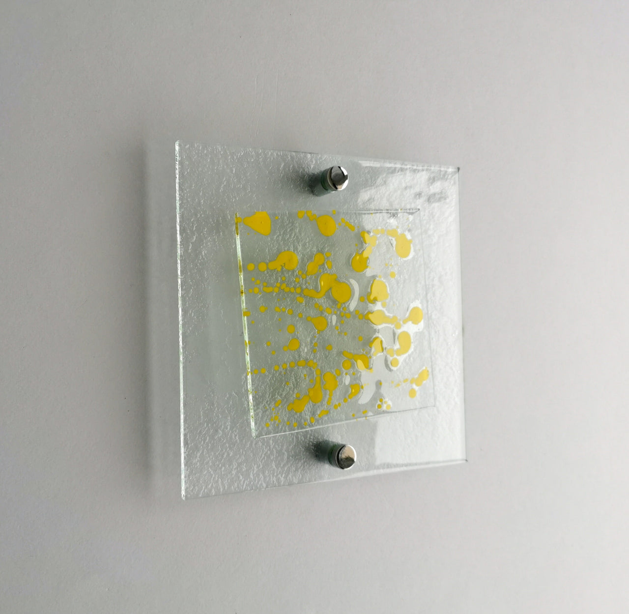 Fused Glass Jackson Pollock Inspired Wall Art Panel. Yellow Detailed Glass Wall Art. Modern Glass Wall Art. Original Glass Art.