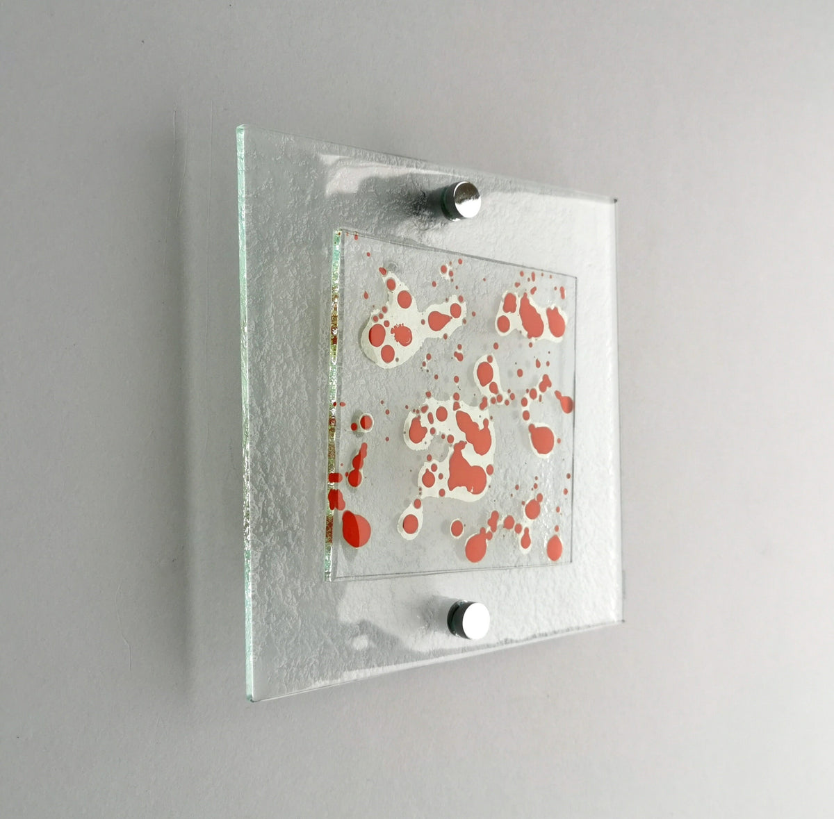 Fused Glass Jackson Pollock Inspired Wall Art Panel. Red Detailed Glass Wall Art. Modern Glass Wall Art. Original Glass Art.