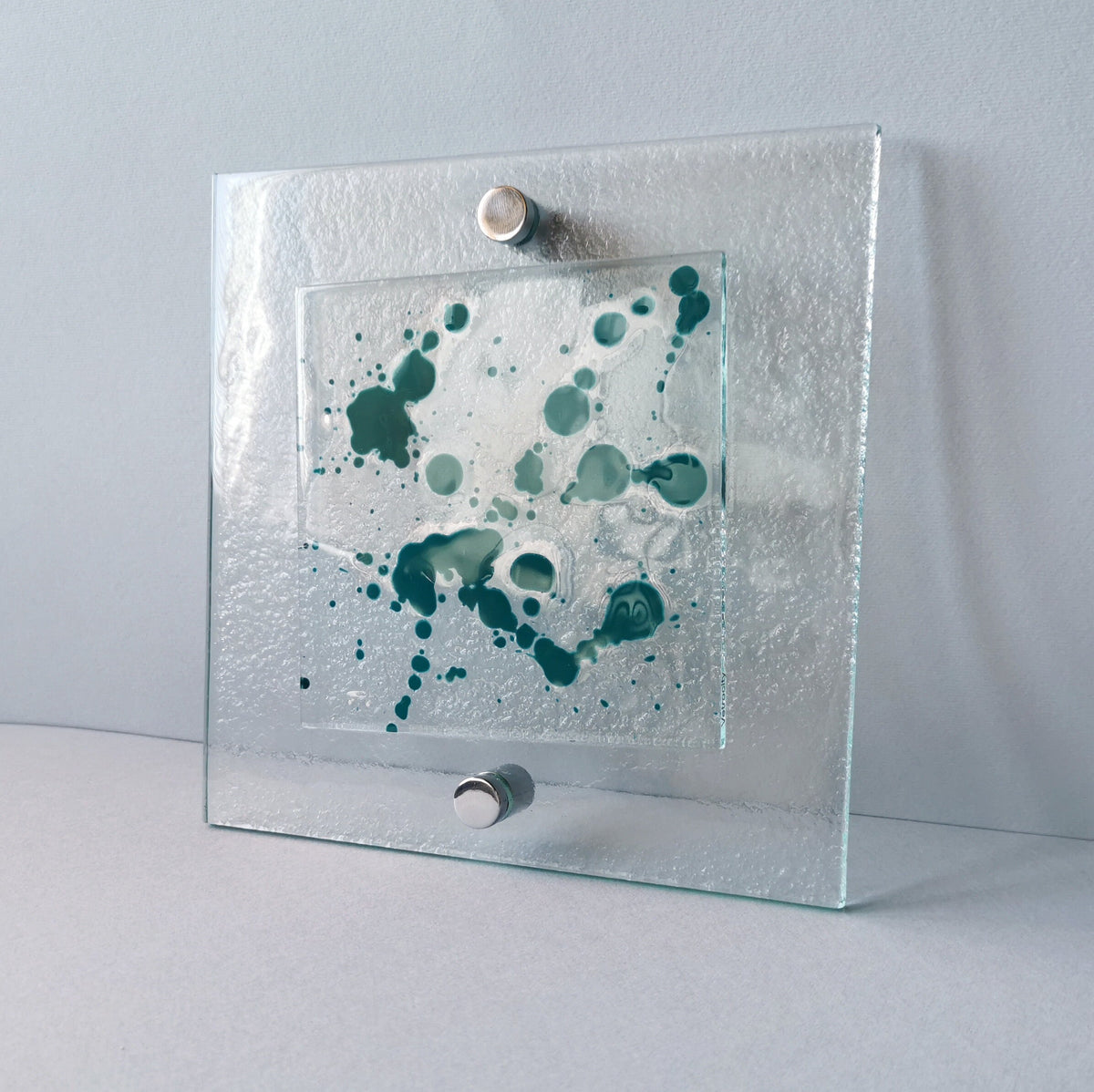 Fused Glass Jackson Pollock Inspired Wall Art Panel. Turquoise Detailed Glass Wall Art. Modern Glass Wall Art. Original Glass Art.