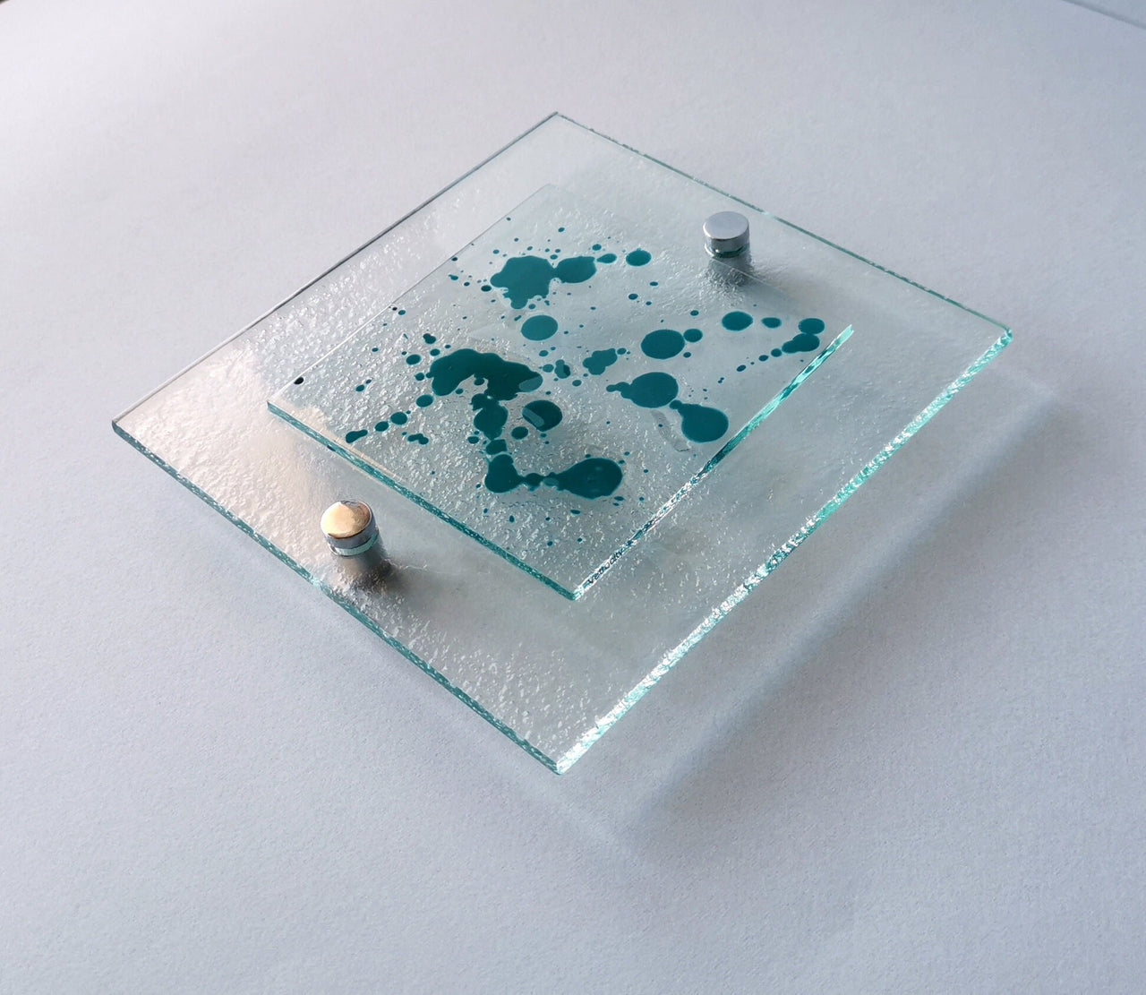 Fused Glass Jackson Pollock Inspired Wall Art Panel. Turquoise Detailed Glass Wall Art. Modern Glass Wall Art. Original Glass Art.