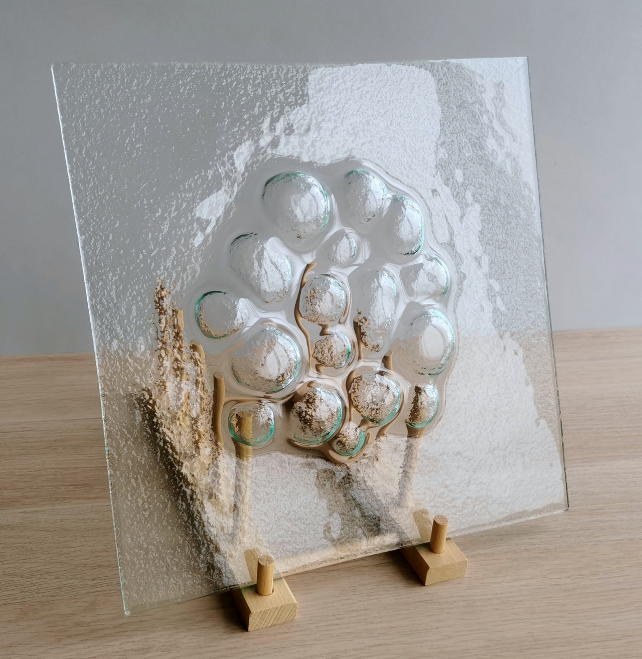 Minimalist Transparent Fused Glass Rocks Platter. Artistic Clear Glass Platter - 12"x12" (30,5cm.x30,5cm.)