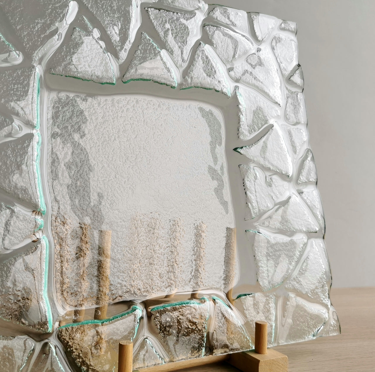 Minimalist Transparent Fused Glass Triad Platter. Artistic Clear Glass Platter - 12"x12" (30,5cm.x30,5cm.)
