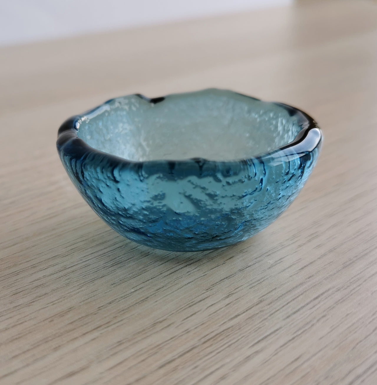 Merry Minimalist Sky Blue Glass Bowl. Tiny Blue Glass Olive Oil Bowl - 2 3/8" (6cm.)