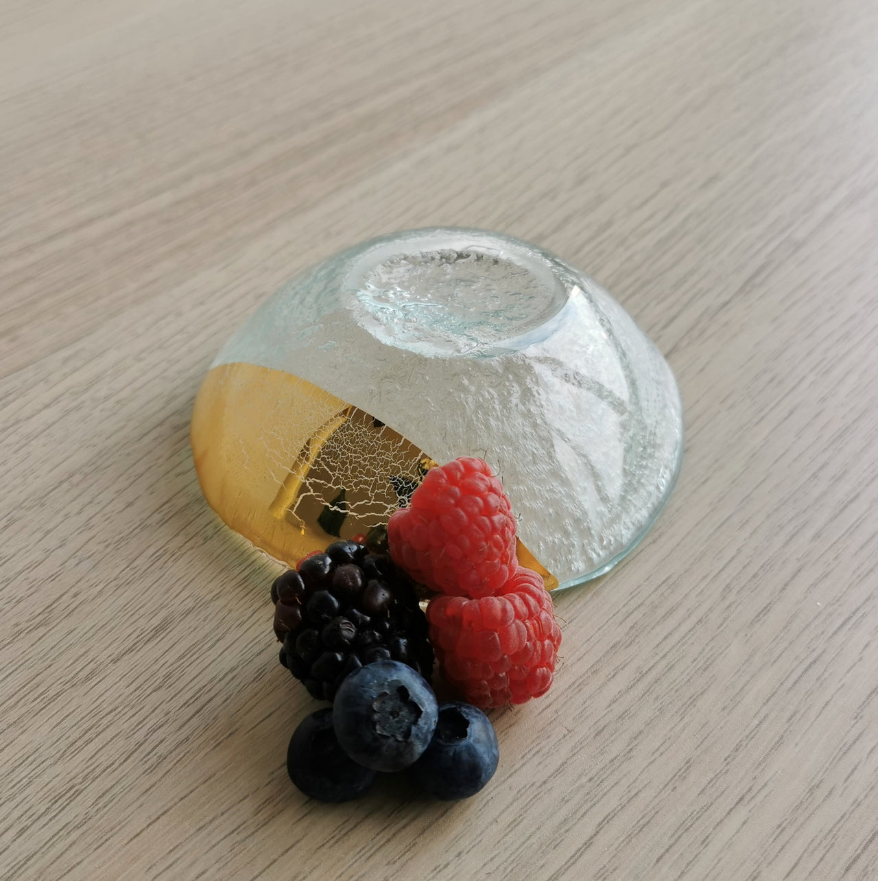 Merry Minimalist Transparent&Gold Glass Bowl. Small Transparent&Gold Glass Soy Sauce Bowl - 3 1/8" (8cm.)