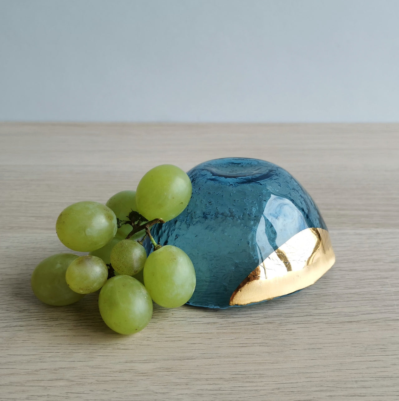 Vanilla Minimalist Sky Blue&Gold Glass Bowl. Small Blue&Gold Glass Deep Sauce Bowl - 4 1/8" (10,5cm.)