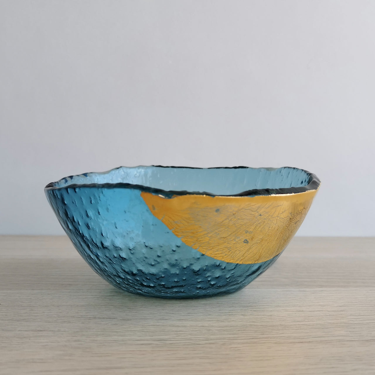 Vanilla Minimalist Sky Blue&Gold Glass Bowl. Blue&Gold Glass Cereal Bowl - 5 15/16" (15cm.)