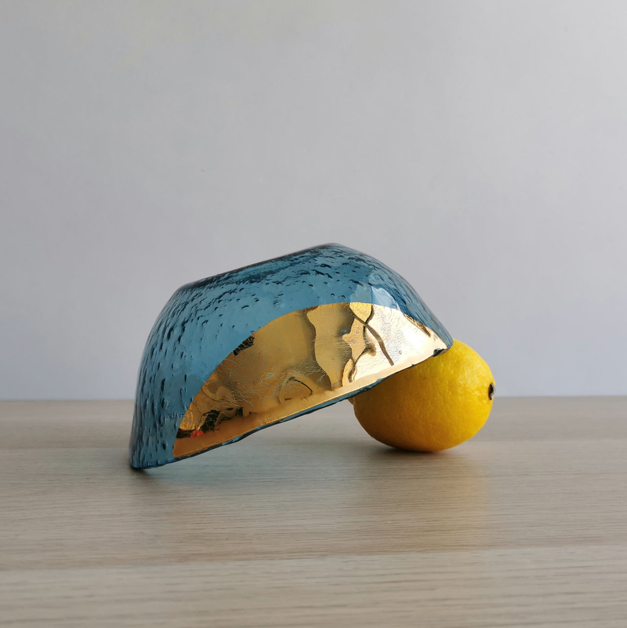 Vanilla Minimalist Sky Blue&Gold Glass Bowl. Blue&Gold Glass Cereal Bowl - 5 15/16" (15cm.)